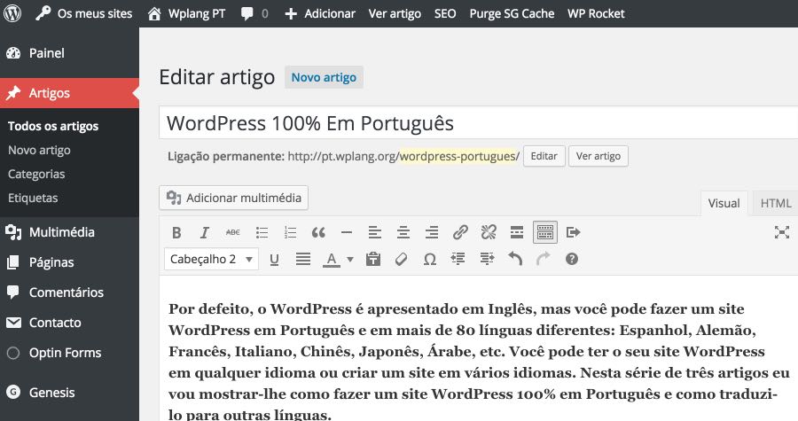 WordPress - Crie conteudo Portugues